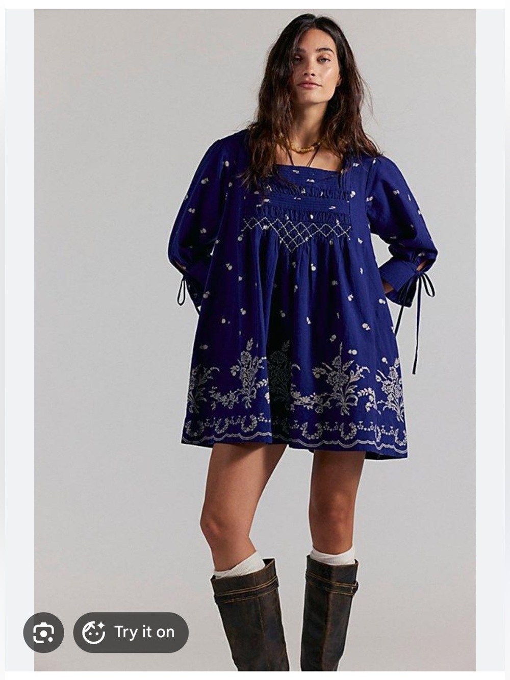 Free People Sonora Printed  Embroidered Babydoll Mini Dress S